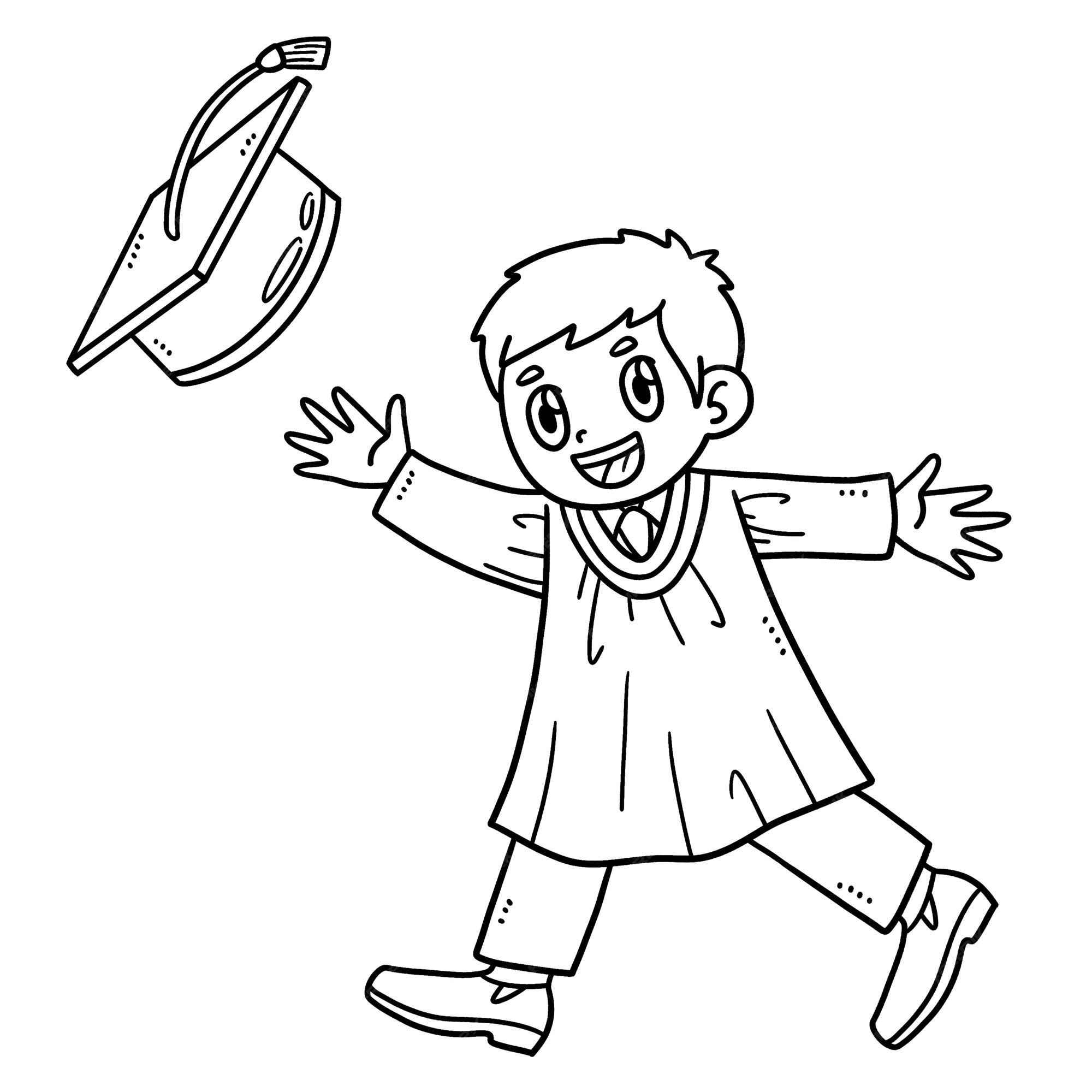 Premium vector happy graduate boy throwing cap isolated coloring