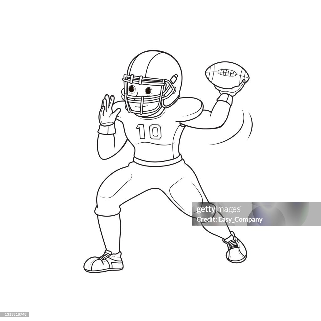 Vector illustration of american football player throwing ball isolated on white background sport petition or training concepts kids coloring page color cartoon character clipart high