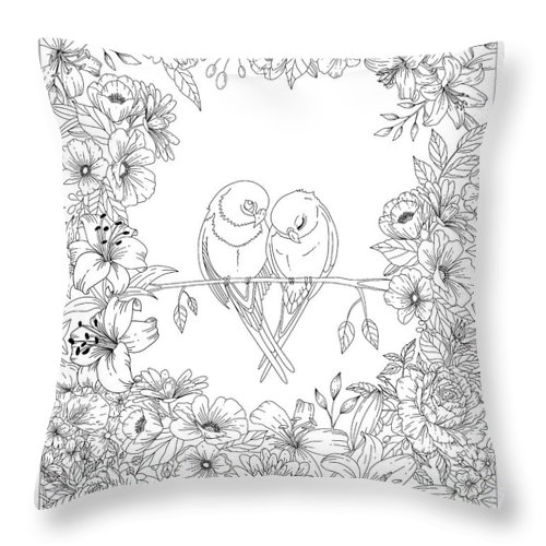 Lovebirds coloring page black and white wall art throw pillow by lisa brando