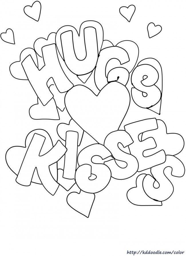 Hugs and kisses valentine coloring pages valentines day coloring page heart coloring pages