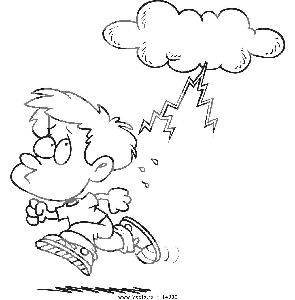 Online coloring pages thunderstorm coloring page the boy is afraid of thunderstorms children