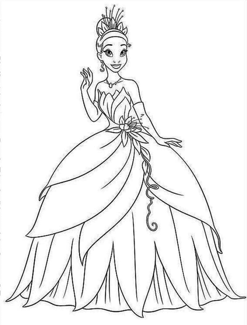 Happy princess tiana coloring page