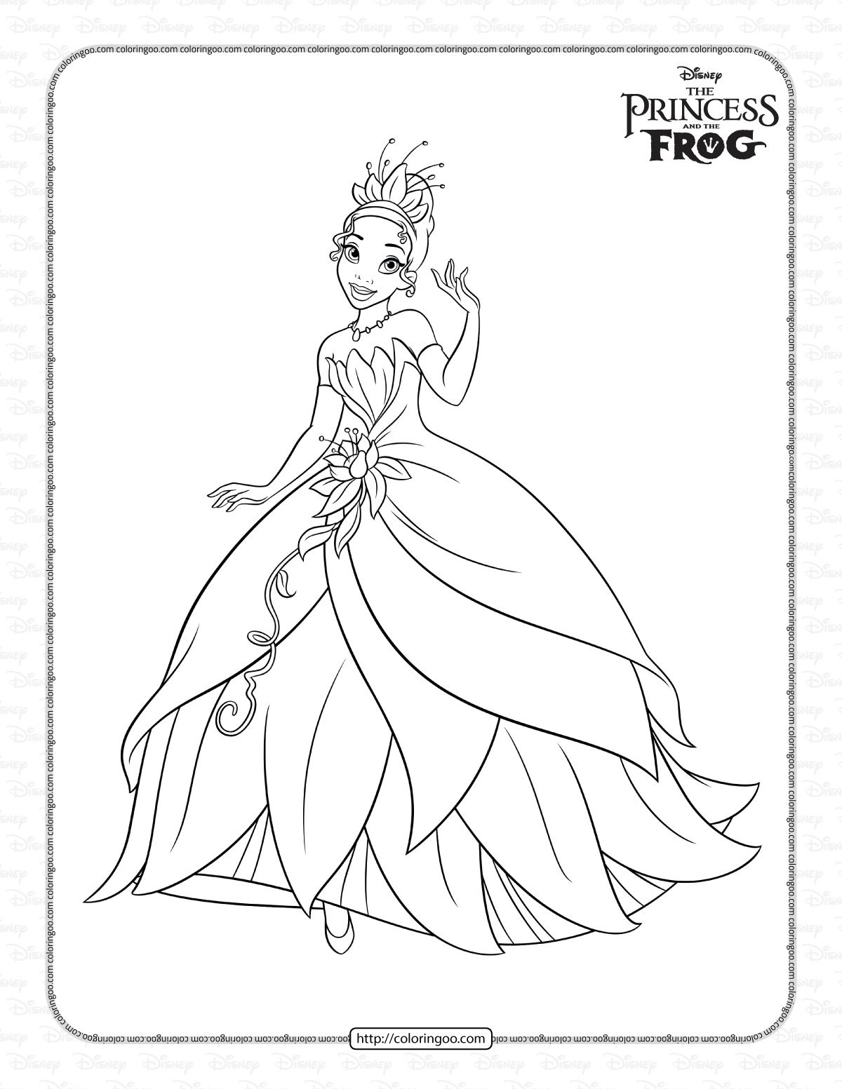 Printable princess tiana coloring pages