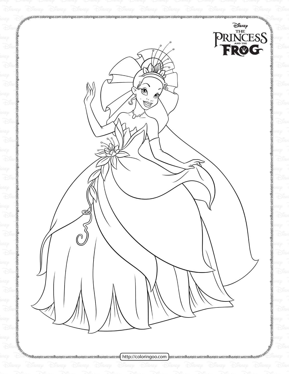 Printable disney princess tiana coloring sheet