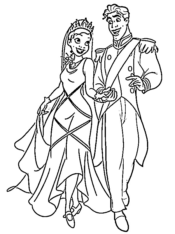 Princess tiana and prince naveen coloring page