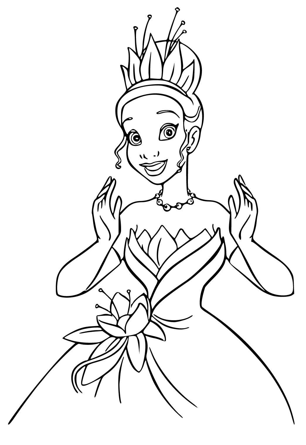 Free printable tiana flower coloring page for adults and kids