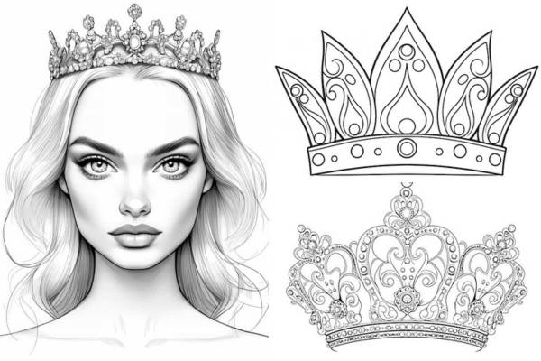 Stunning crown coloring pages for kids and adults