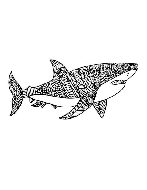 Premium vector great white shark mandala coloring page for adults