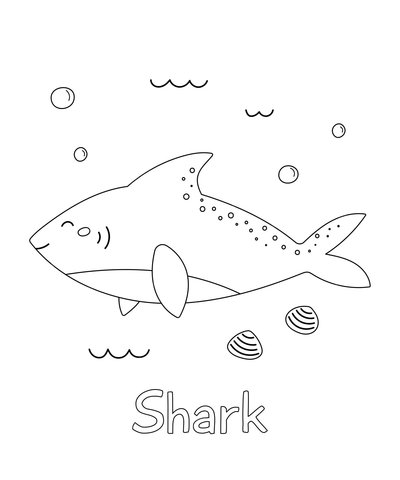 Premium vector ocean coloring page for children cute hand drawn cartoon shark learn english vocabulary words vector illustration