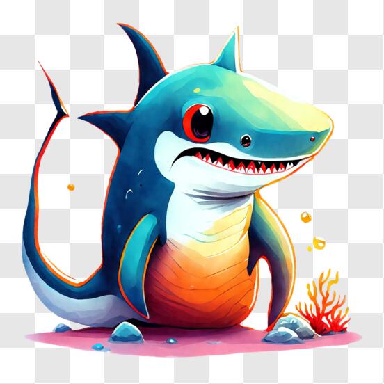 Download colorful cartoon shark illustration png online