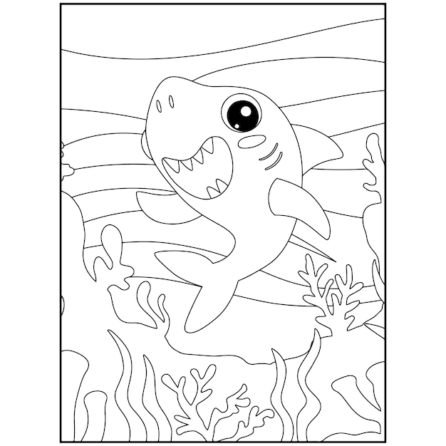 Premium vector shark coloring pages for kids premium vector