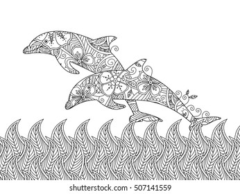 Dolphin vector coloring page mãs de vectores de stock y arte vectorial con licencia libres de regalãas