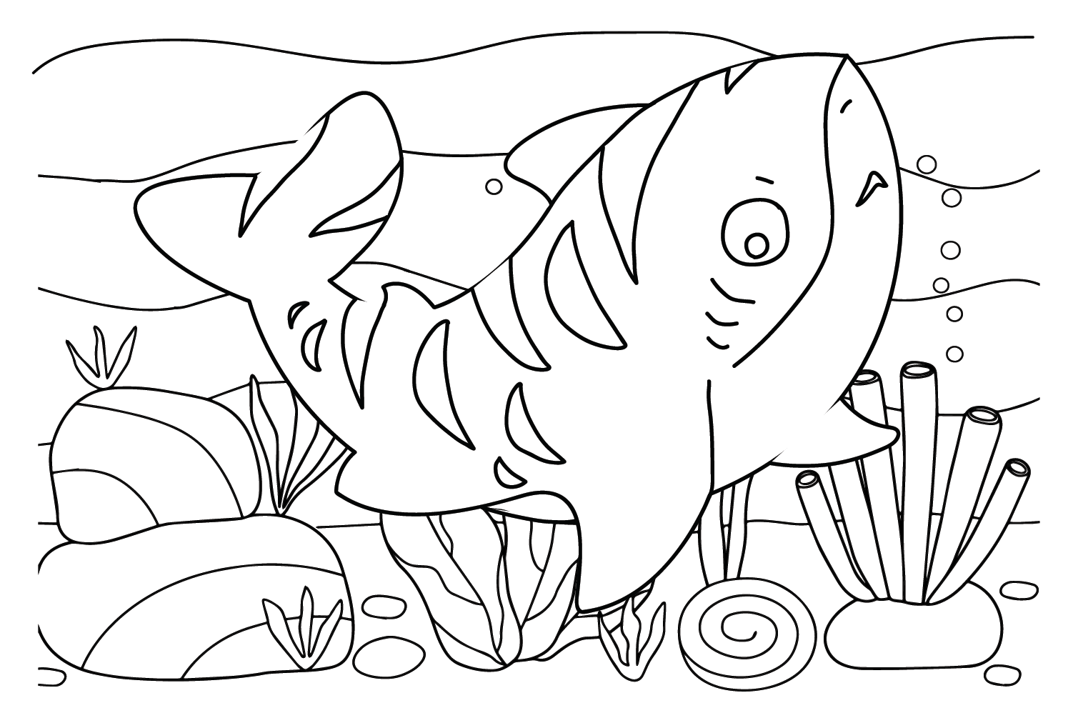 Tiger shark for kids coloring page