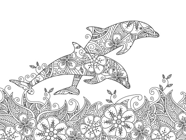 Dolphin vector coloring page mãs de vectores de stock y arte vectorial con licencia libres de regalãas