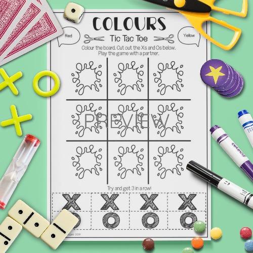 Colours tic tac toe game fun esl worksheet for kids