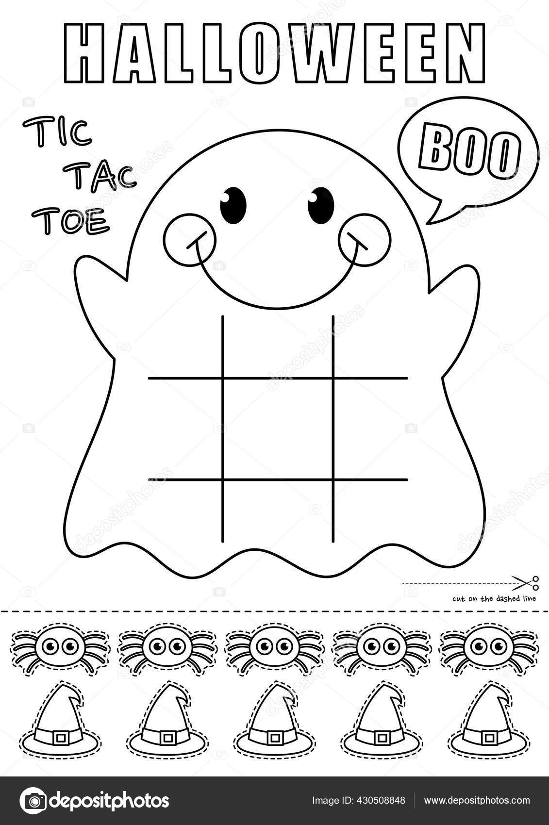 Vector illustration halloween ghost tic tac toe printable game coloring stock vector by nutkinsj