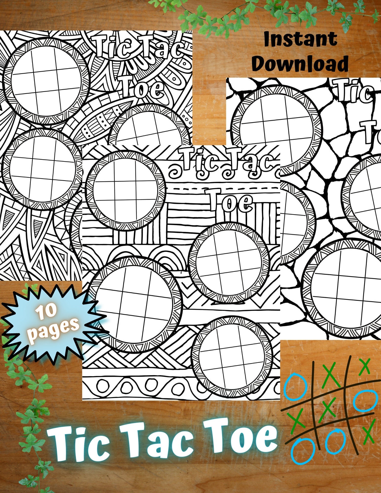 Tic tac toe coloring page instant download printable activity