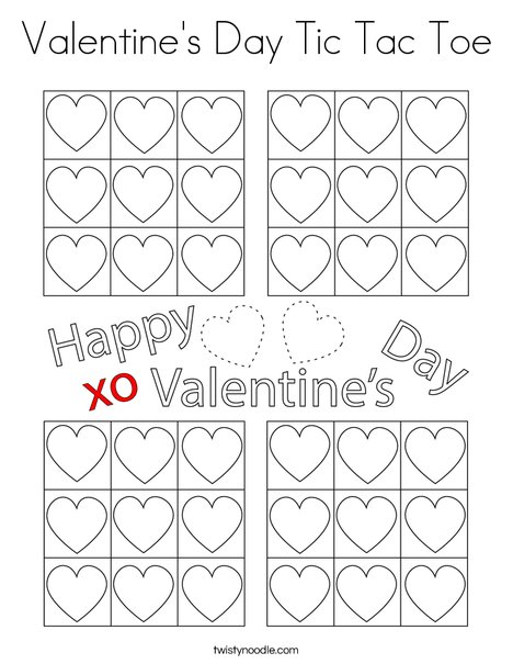 Valentines day tic tac toe coloring page