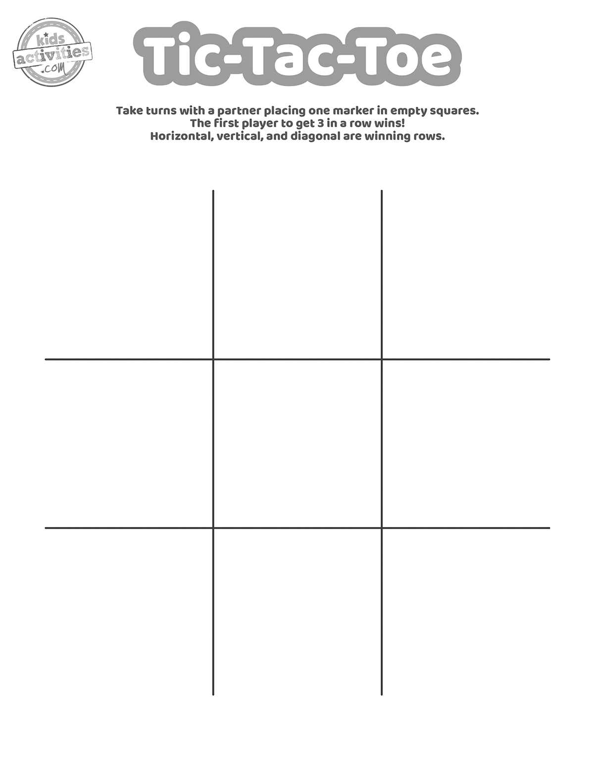 Tic tac toe printable kids activities blog