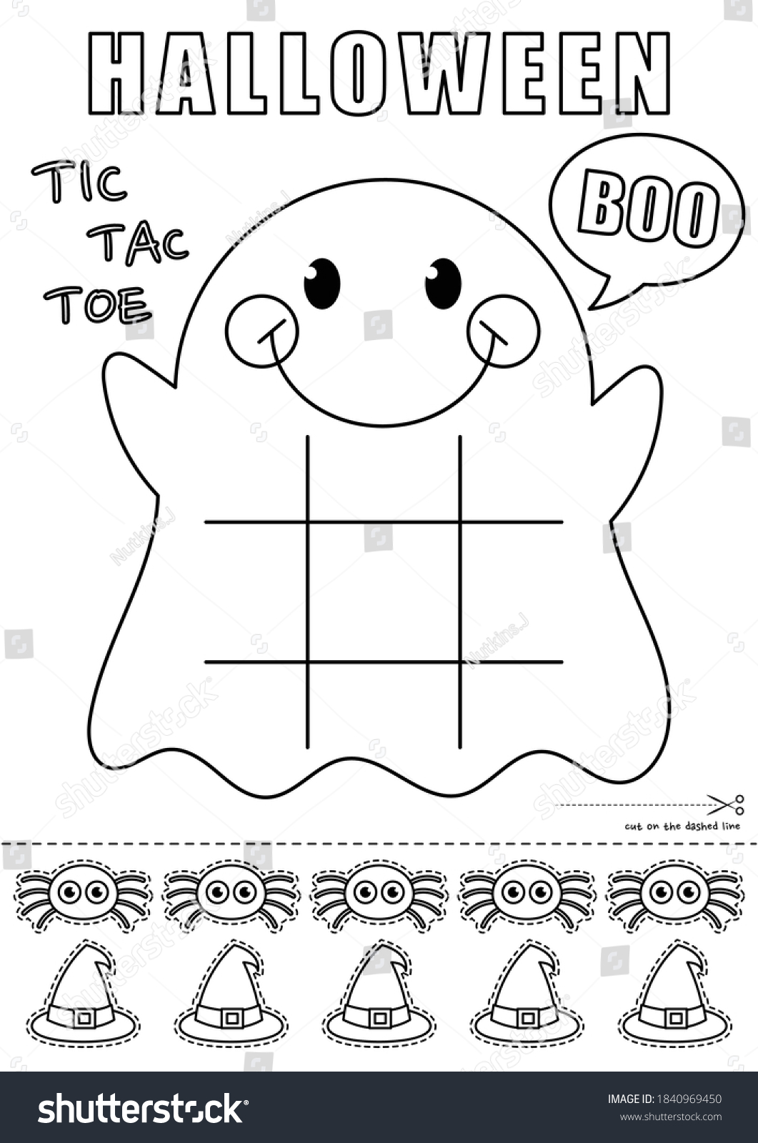 Halloween ghost tic tac toe printable stock vector royalty free