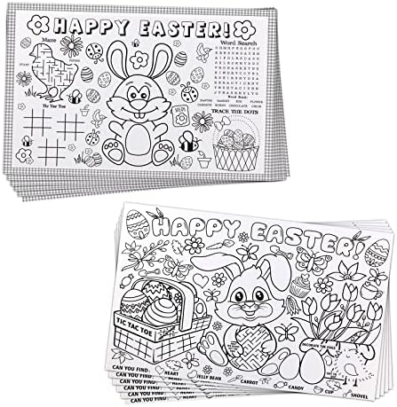 Easter coloring tablecloth for kids pcs easter paper placemats disposable easter bunny tablecover for kids coloring activity home kitchen