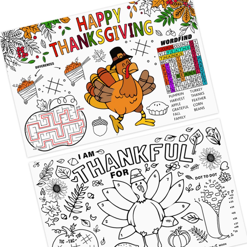 Thanksgiving coloring placemats disposable turkey paper placemats crafts for kids coloring activity