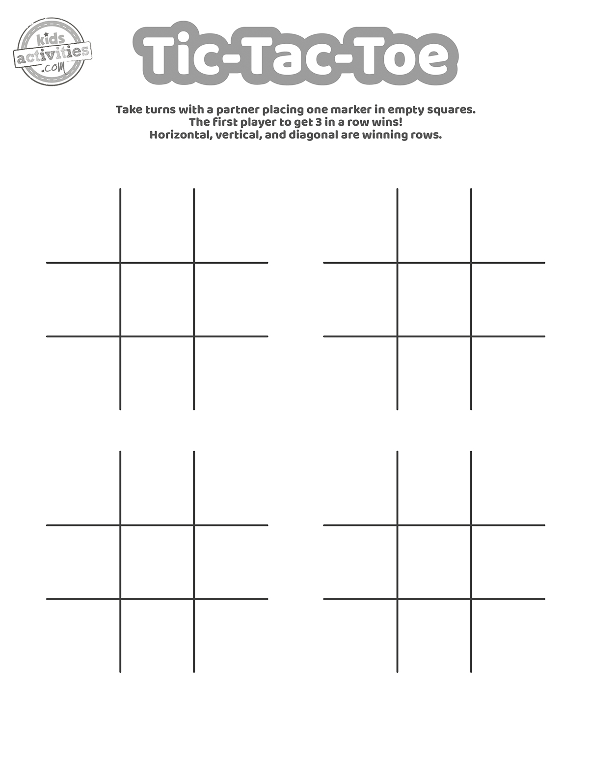 Tic tac toe printable kids activities blog