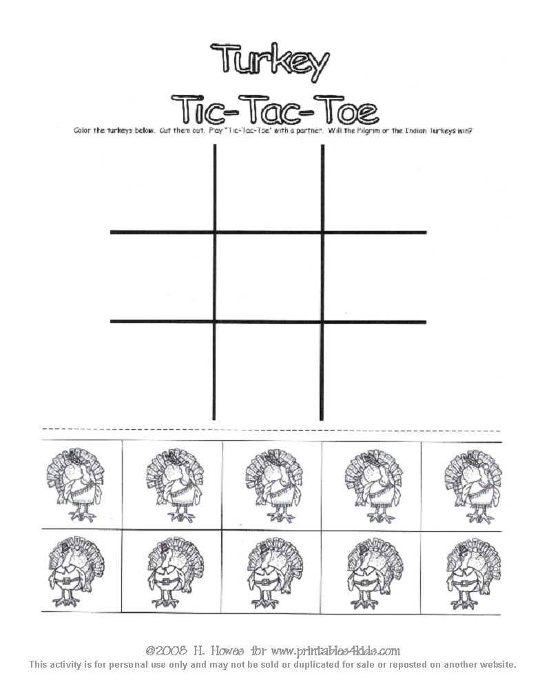 Thanksgiving turkey tic tac toe â printables for kids â free word search puzzles coloring pages and other activities