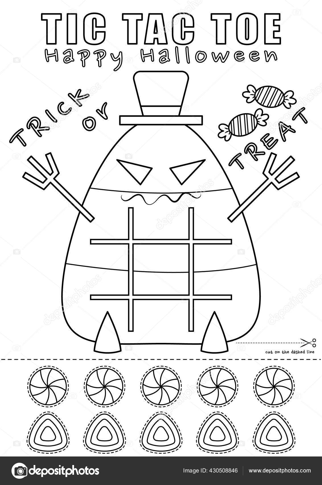 Vector illustration halloween candy corn tic tac toe printable game stock vector by nutkinsj