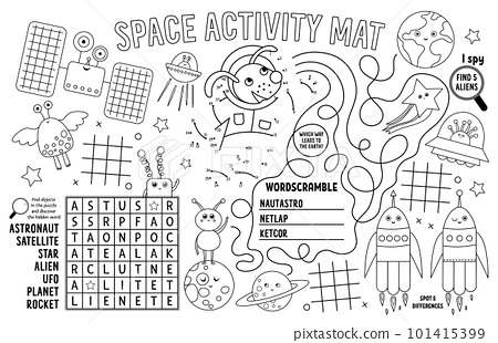 Vector space placemat for kids fairytale