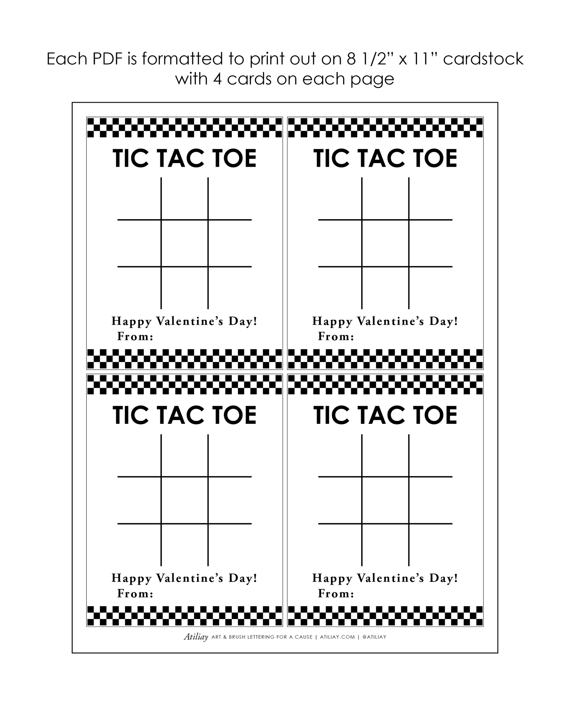 Tic tac toe classroom valentine card checkered design