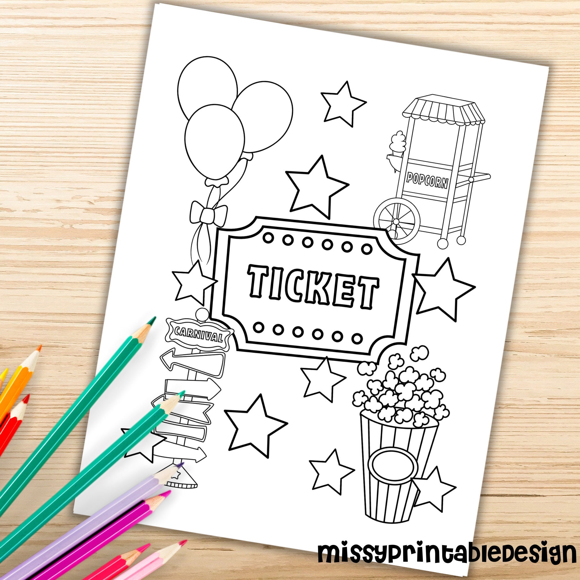 Amusement park coloring pages printable amusement park coloring pages for kids party activity digital