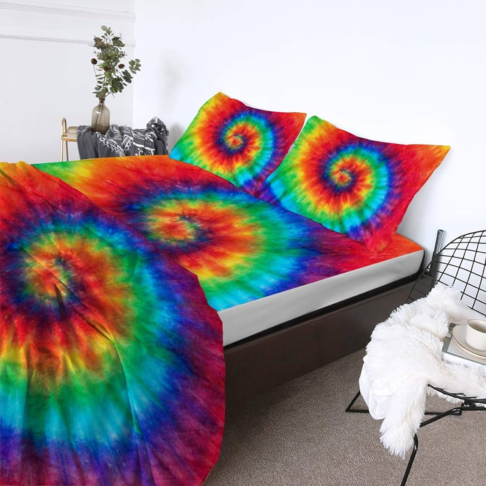 Blessliving tie dye sheet set twin size piece set spiral tie dye bedding with deep pocket wrinkle fade resistant and machine washable home