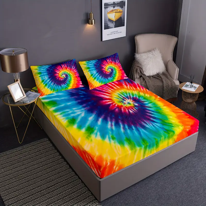 Modern color tie dye fitted sheet set soft fortable