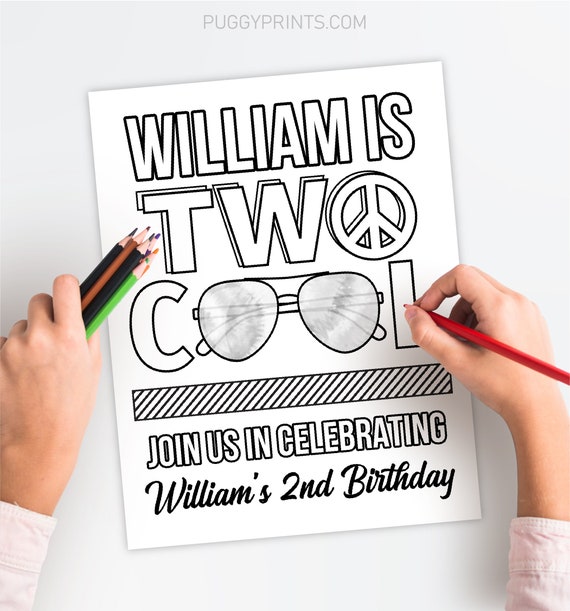 Two cool birthday coloring page editable two cool coloring page template printable tie dye peace nd birthday coloring sheet top