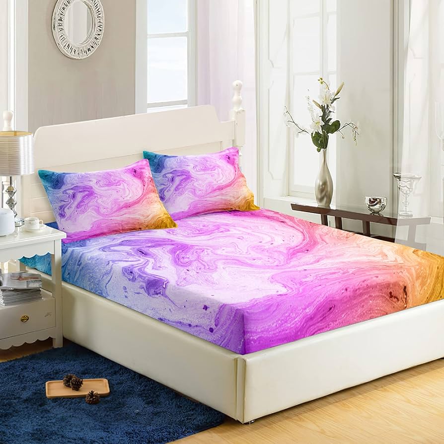 Ailonen tie dye fitted sheet twin sizeteen girl bed sheet set colorful marble bedding set for kids girls fitted sheet and pillow case piece home kitchen