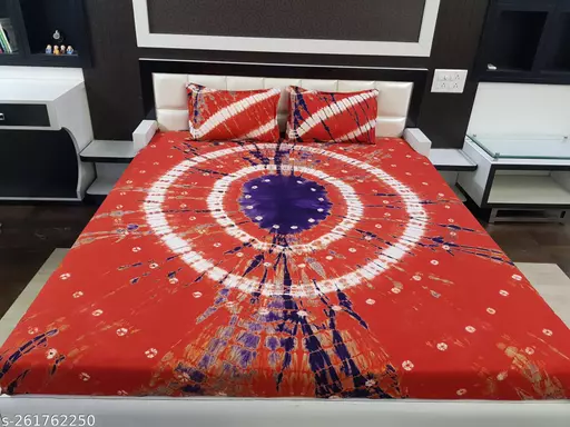 Color nirvana rajasthani tie dye and bandhani double bedsheet with two pillow covers