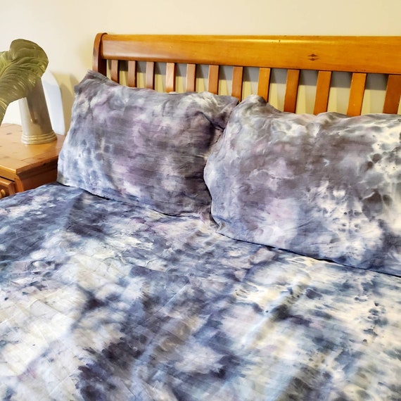 Tie dye sheet set ice dye bedding hand ice dyed sheets your choice of color