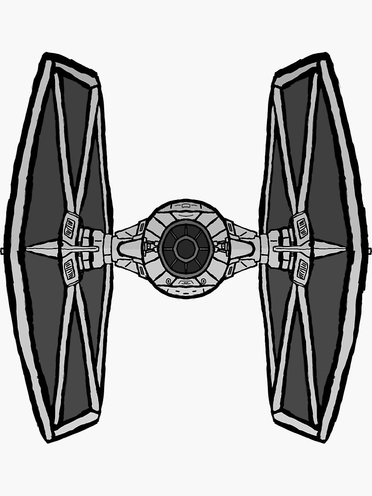 Hand drawn detailed tie fighter sticker for sale by hallowedaxolotl