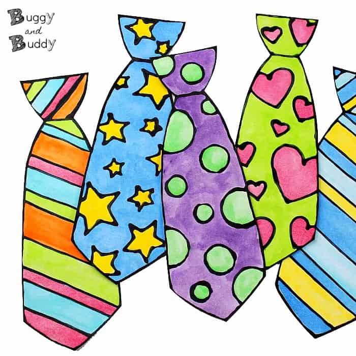 Fathers day craft for kids black glue and watercolor tie