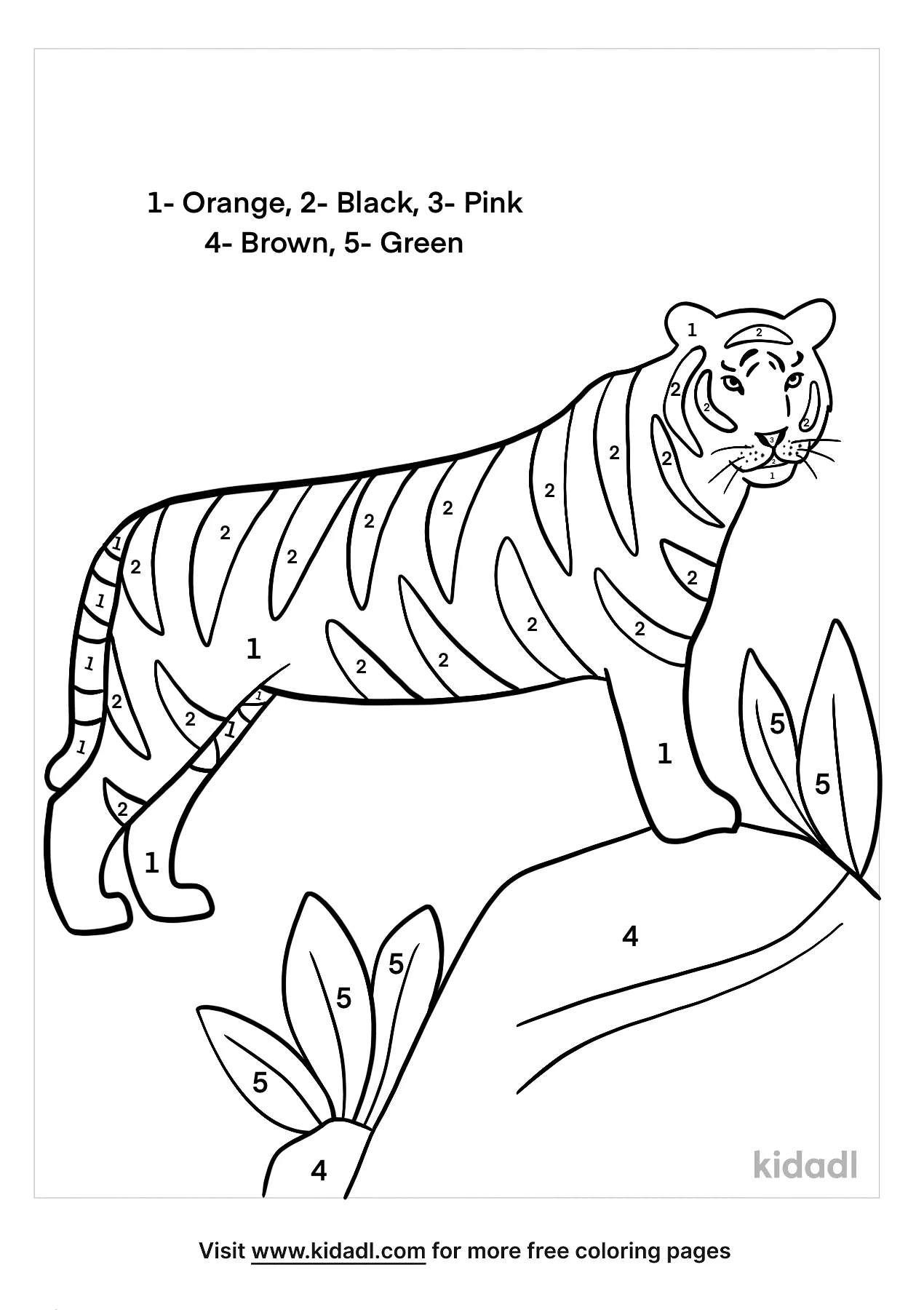 Free tiger color by numbers coloring page coloring page printables