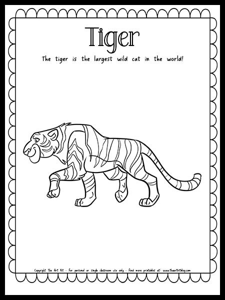 Tiger coloring page with fun fact free printable download â the art kit