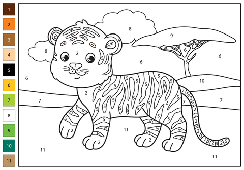 Tiger color by number free printable coloring pages