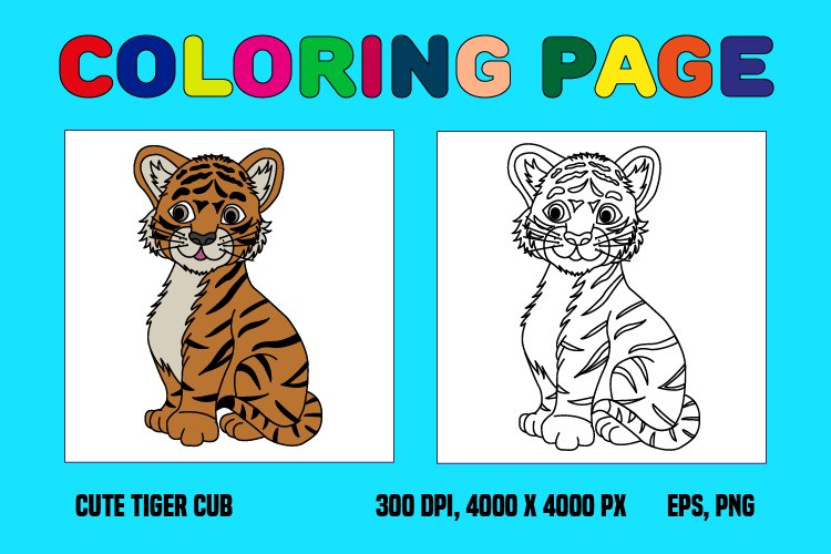 Cute tiger cub coloring page