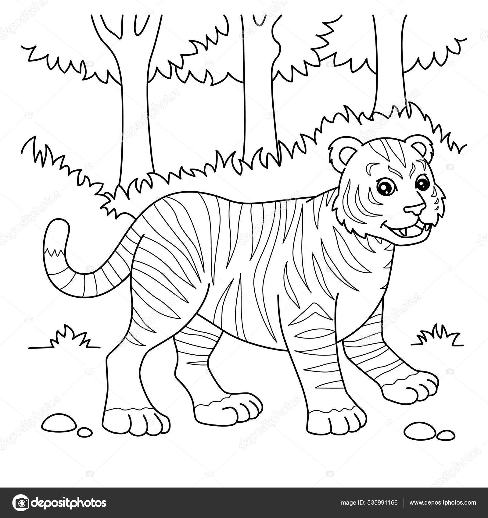 Tiger coloring page for kids stock vector by abbydesign