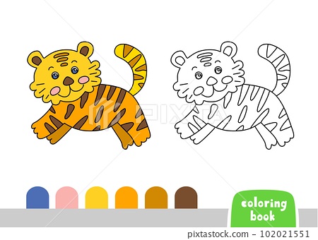 Cute tiger cub coloring book for kids page for