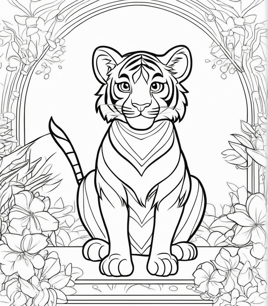 Coloring book template simple tiger cub