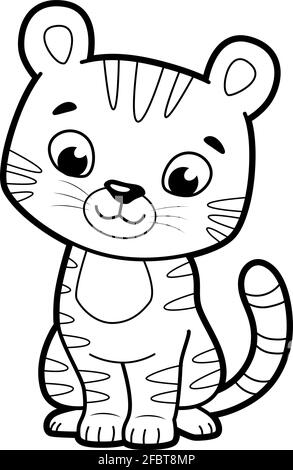 Coloring book or page for kids tiger black and white vector illustration stock vector image art