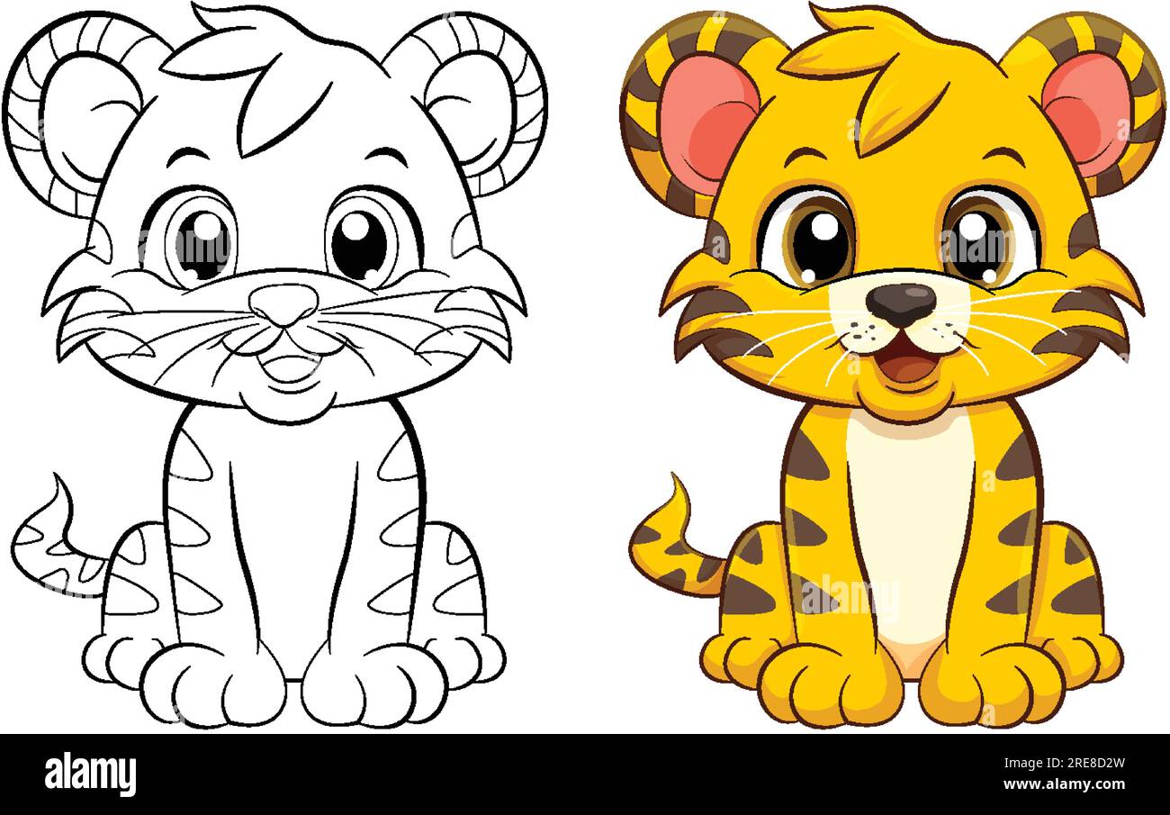 Coloring page outline of cute tiger illustration stock vector image art