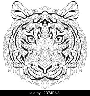 Coloring page with cute tiger face color by numbers math game for kids stock vector image art